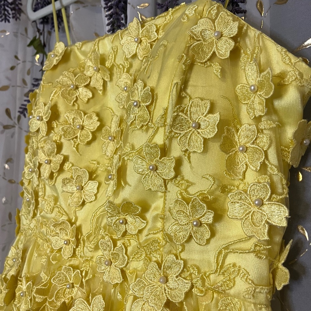 Elegant Yellow Floral Juniors Dress